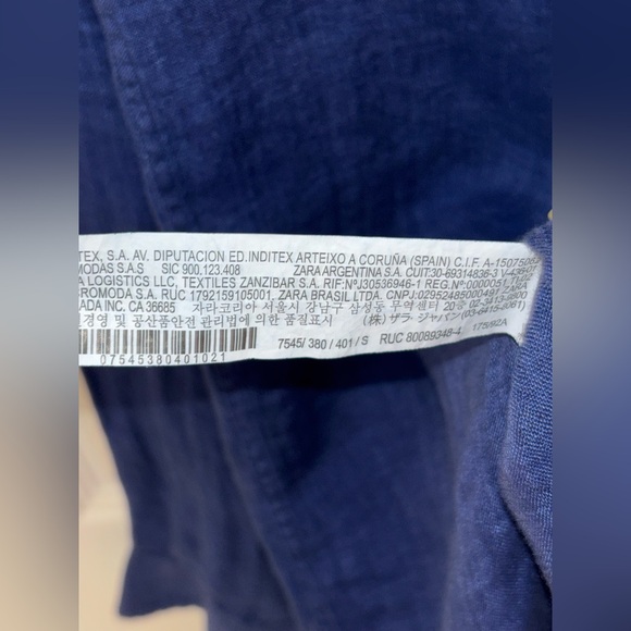 ZARA 100% LINEN SHIRT WITH collar and long sleeves pocket BLUE Small NWT - Picture 8 of 13